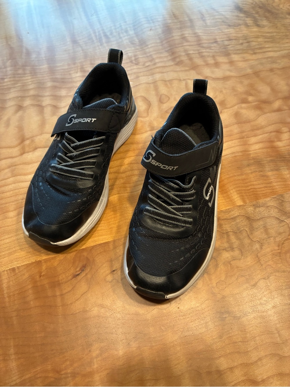 Kids Black Sport Sneaker with White Sole and Hook-and-Loop Strap